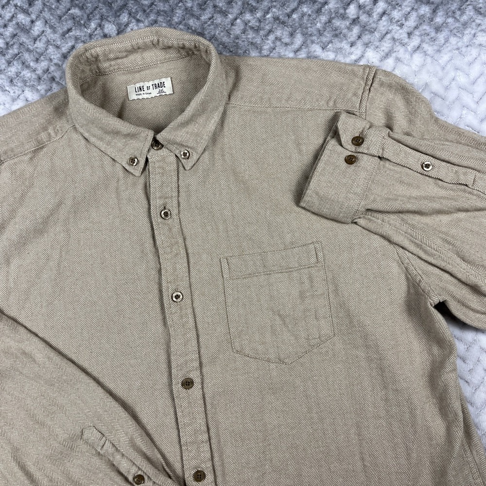 Line of Trade Shirt Mens XXL Green Herringbone Button Up Workwear Casual